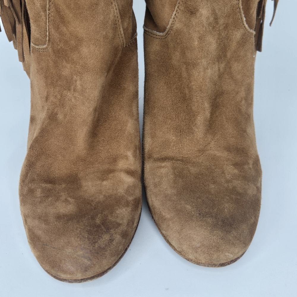 Free People Wild Rose Slouch Suede Boot Fringe Cognac Tan Brown Size 37 US 7 - Picture 4 of 10